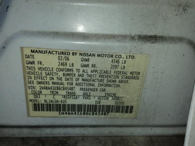 1N4BA41E86C845487 - 2006 NISSAN MAXIMA SE WHITE photo 10