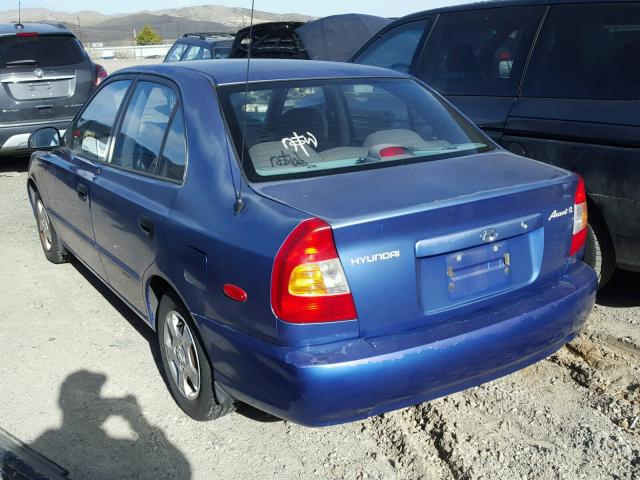 KMHCG45C62U318229 - 2002 HYUNDAI ACCENT GL BLUE photo 3