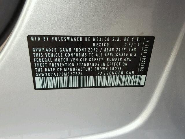 3VW2K7AJ7EM327824 - 2014 VOLKSWAGEN JETTA BASE 银色 照片 10