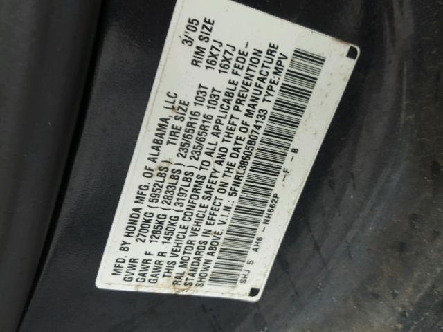 5FNRL38605B074133 - 2005 HONDA ODYSSEY EX GRAY photo 10