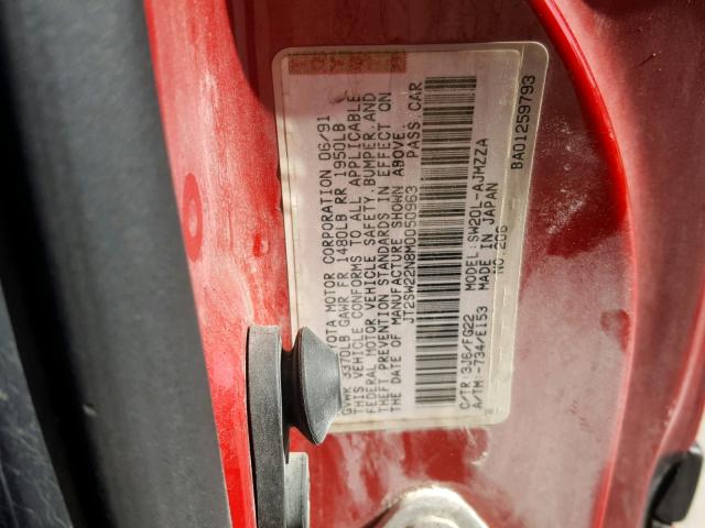 JT2SW22N8M0050963 - 1991 TOYOTA MR2 SPORT RED photo 10