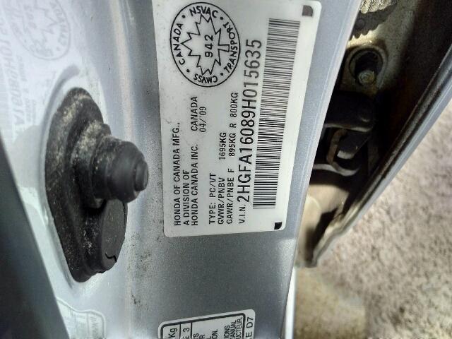 2HGFA16089H015635 - 2009 HONDA CIVIC EXL SILVER photo 10