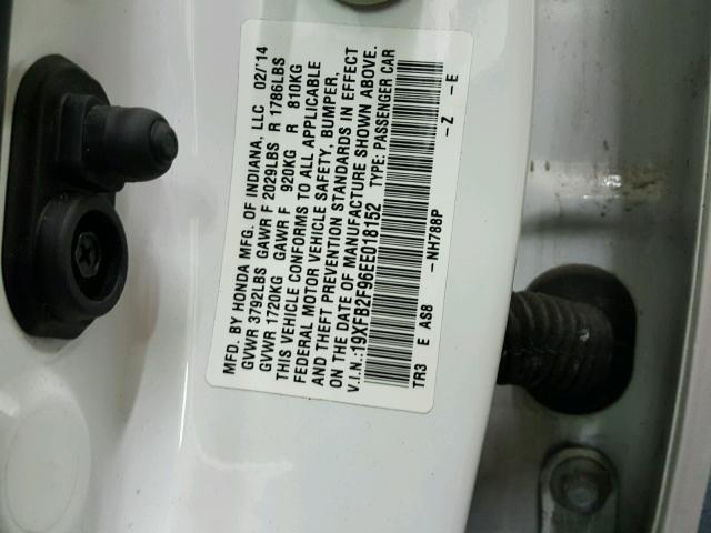 19XFB2F96EE018152 - 2014 HONDA CIVIC EXL WHITE photo 10