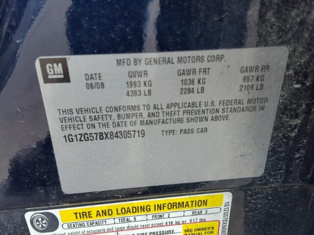 1G1ZG57BX84305719 - 2008 CHEVROLET MALIBU LS ლურჯი ფოტო 10