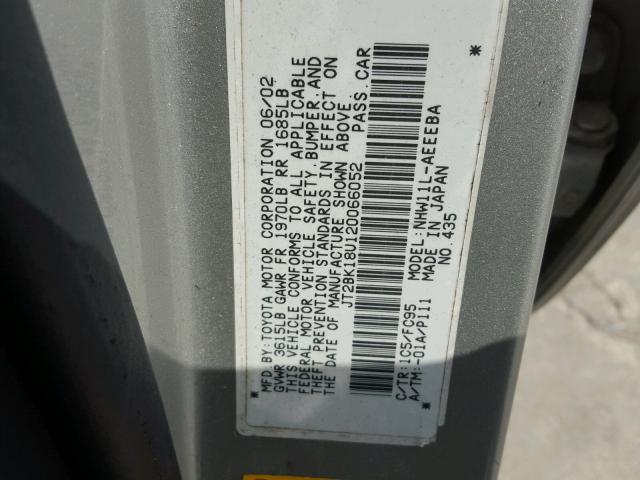 JT2BK18U120066052 - 2002 TOYOTA PRIUS TAN photo 10