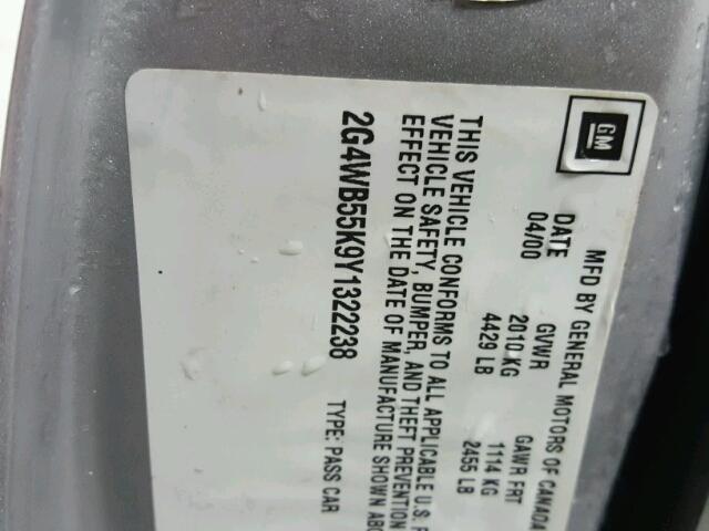 2G4WB55K9Y1322238 - 2000 BUICK REGAL LS 灰色 照片 10