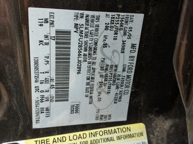 5LMFU28566LJ02896 - 2006 LINCOLN NAVIGATOR 黑色 照片 10