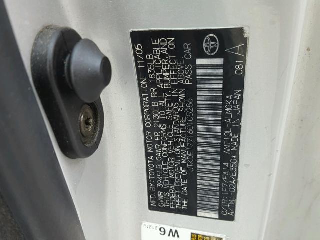 JTKDE167150008346 - 2005 TOYOTA SCION TC 银色 照片 10