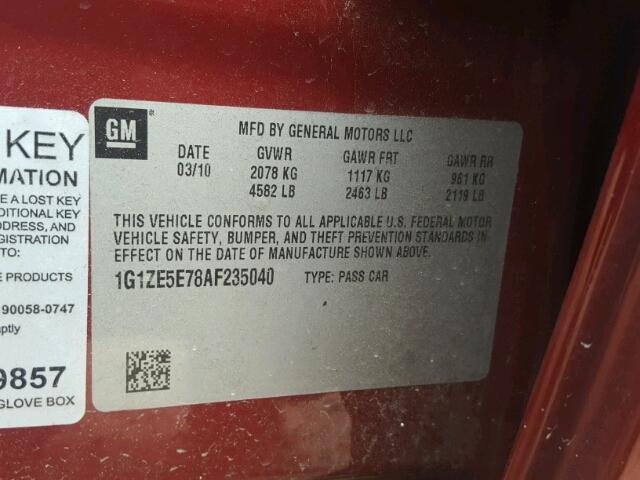 1G1ZE5E78AF235040 - 2010 CHEVROLET MALIBU LTZ 红色 照片 10