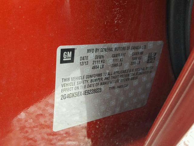 2G4GK5EX4E9228023 - 2014 BUICK REGAL RED photo 10