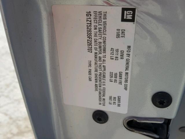 1G1ZT52835F226707 - 2005 CHEVROLET MALIBU LS ვერცხლისფერი ფოტო 10