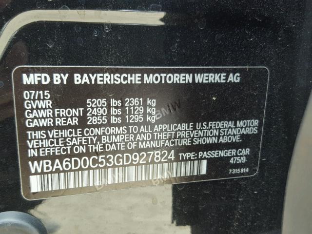 WBA6D0C53GD927824 - 2016 BMW 640 I BLACK photo 10