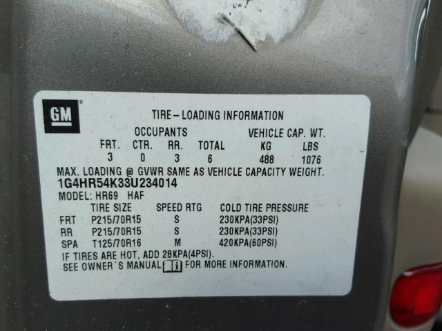 1G4HR54K33U234014 - 2003 BUICK LESABRE LI GOLD photo 10