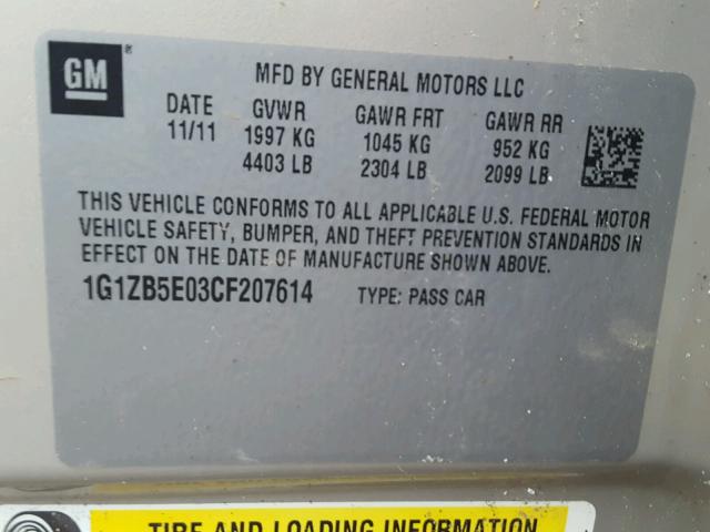 1G1ZB5E03CF207614 - 2012 CHEVROLET MALIBU LS 金色 照片 10