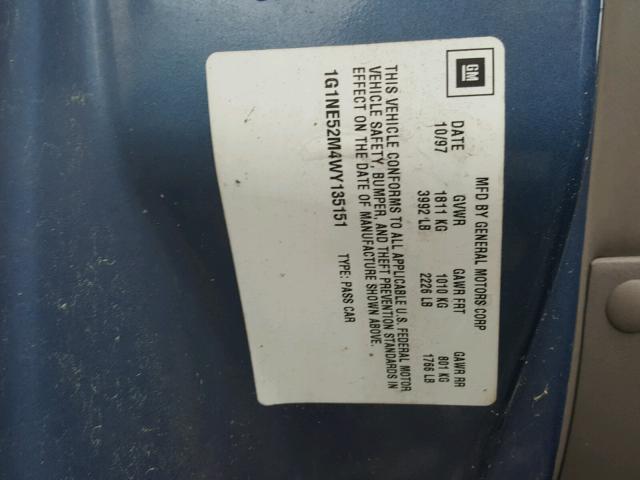 1G1NE52M4WY135151 - 1998 CHEVROLET MALIBU LS ლურჯი ფოტო 10