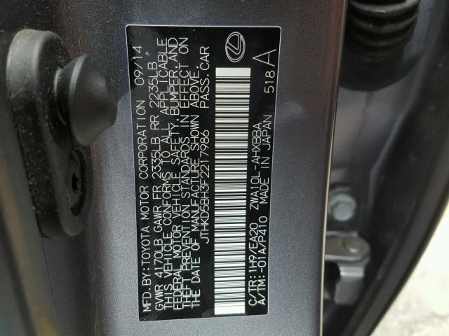 JTHKD5BH3F2217986 - 2015 LEXUS CT 200 GRAY photo 10