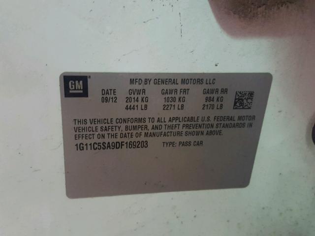 1G11C5SA9DF169203 - 2013 CHEVROLET MALIBU 1LT 白色 照片 10