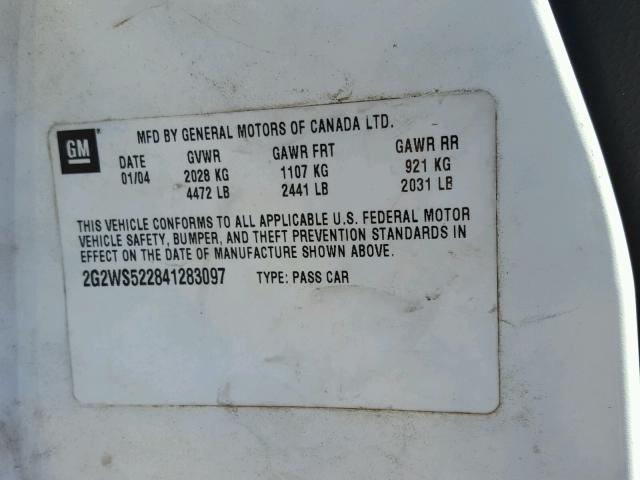 2G2WS522841283097 - 2004 PONTIAC GRAND PRIX Ağ foto 10