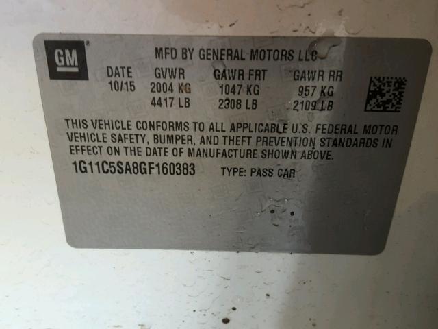 1G11C5SA8GF160383 - 2016 CHEVROLET MALIBU LIM WHITE photo 10