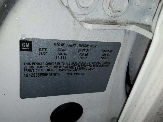 1G1ZS58F58F141915 - 2008 CHEVROLET MALIBU LS თეთრი ფოტო 10