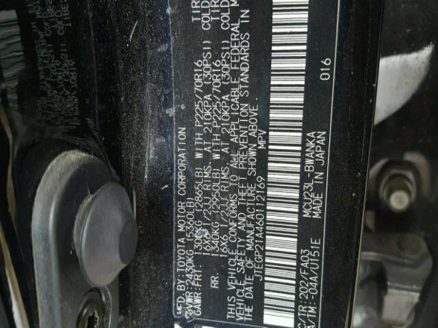 JTEGP21A460112169 - 2006 TOYOTA HIGHLANDER BLACK photo 10