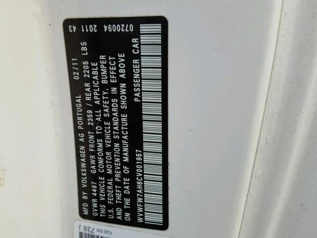 WVWFW7AH6CV001957 - 2012 VOLKSWAGEN EOS LUX 白色 照片 10