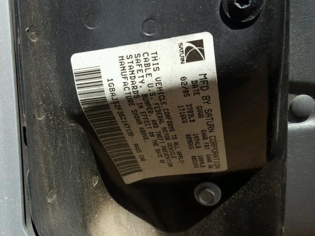 1G8AJ52F35Z147135 - 2005 SATURN ION LEVEL SILVER photo 10
