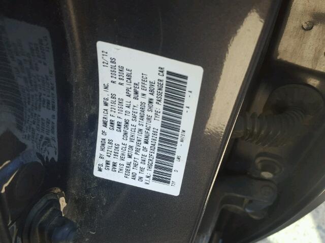 1HGCR2F5XDA082662 - 2013 HONDA ACCORD SPO CHARCOAL photo 10