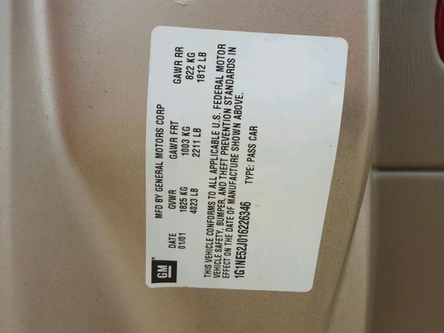 1G1NE52J016226346 - 2001 CHEVROLET MALIBU LS GOLD photo 10