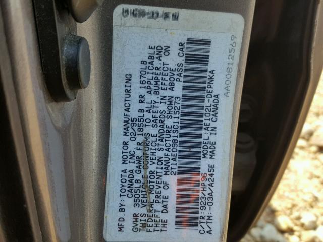 2T1AE09B1SC115273 - 1995 TOYOTA COROLLA LE GRAY photo 10