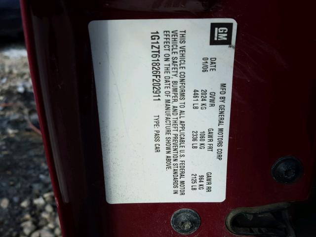 1G1ZT61826F202911 - 2006 CHEVROLET MALIBU MAX 红色 照片 10