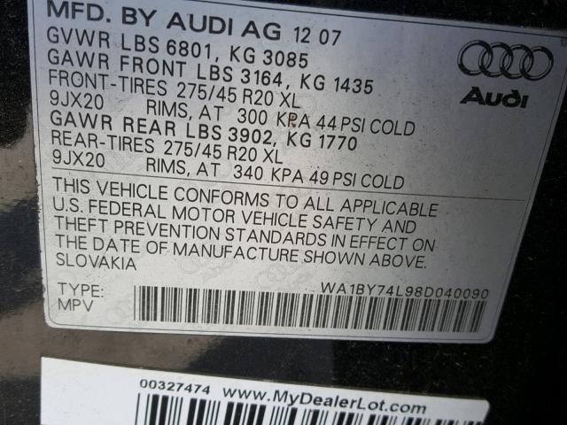 WA1BY74L98D040090 - 2008 AUDI Q7 3.6 QUA BLACK photo 10