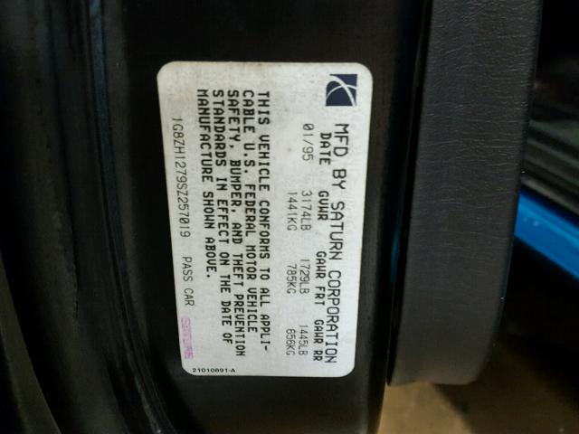 1G8ZH1279SZ257019 - 1995 SATURN SC2 TURQUOISE photo 10