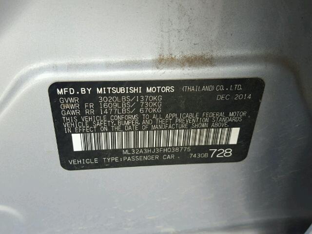 ML32A3HJ3FH038775 - 2015 MITSUBISHI MIRAGE DE SILVER photo 10