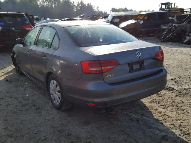 3VW2K7AJ8FM406307 - 2015 VOLKSWAGEN JETTA BASE GRAY photo 3