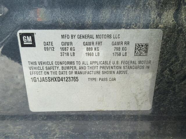 1G1JA5SHXD4123765 - 2013 CHEVROLET SONIC LS GRAY photo 10