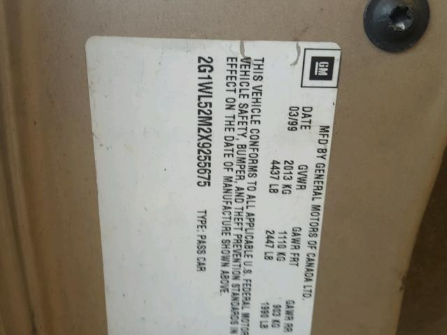 2G1WL52M2X9255675 - 1999 CHEVROLET LUMINA BAS თაფლისფერი ფოტო 10