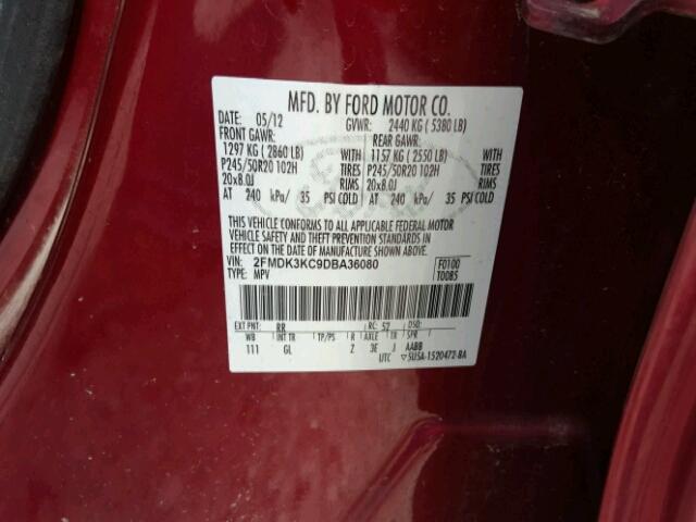 2FMDK3KC9DBA36080 - 2013 FORD EDGE LIMIT RED photo 10