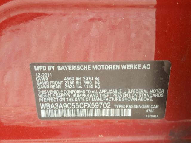 WBA3A9C55CFX59702 - 2012 BMW 335 I RED photo 10
