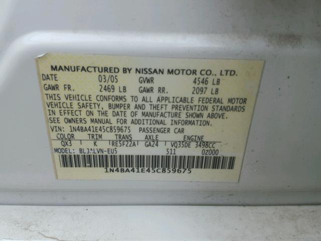 1N4BA41E45C859675 - 2005 NISSAN MAXIMA SE WHITE photo 10