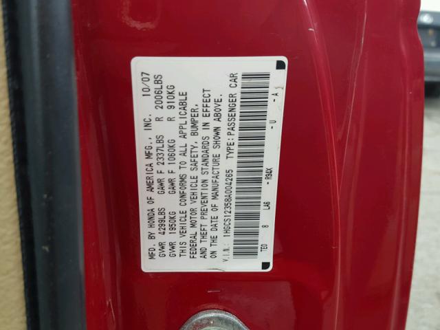 1HGCS12358A004265 - 2008 HONDA ACCORD LX- RED photo 10