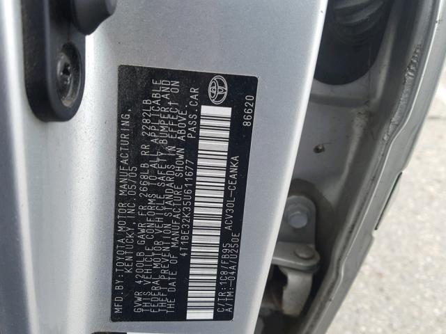 4T1BE32K35U611677 - 2005 TOYOTA CAMRY LE SILVER photo 10