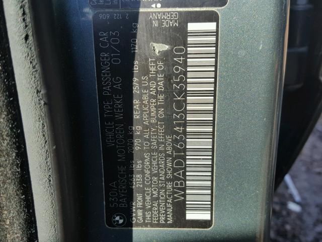 WBADT63413CK35940 - 2003 BMW 530 I AUTO GRAY photo 10