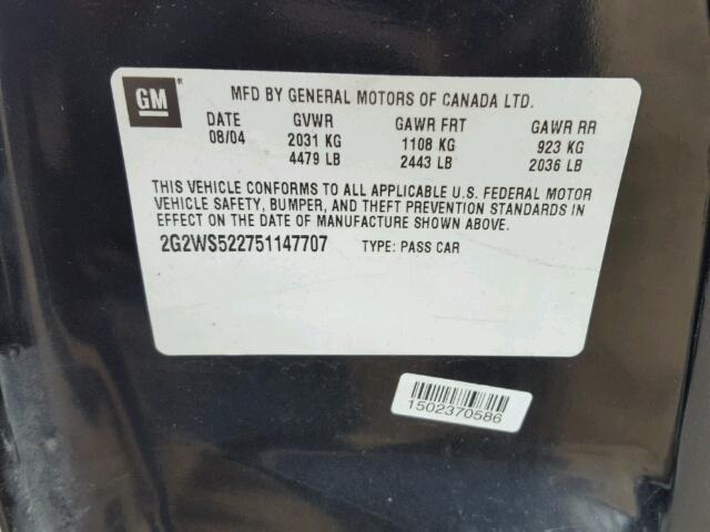 2G2WS522751147707 - 2005 PONTIAC GRAND PRIX BLACK photo 10