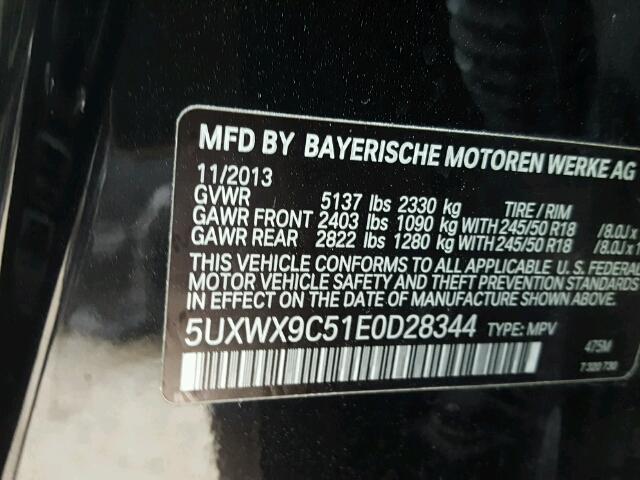 5UXWX9C51E0D28344 - 2014 BMW X3 XDRIVE2 BLACK photo 10