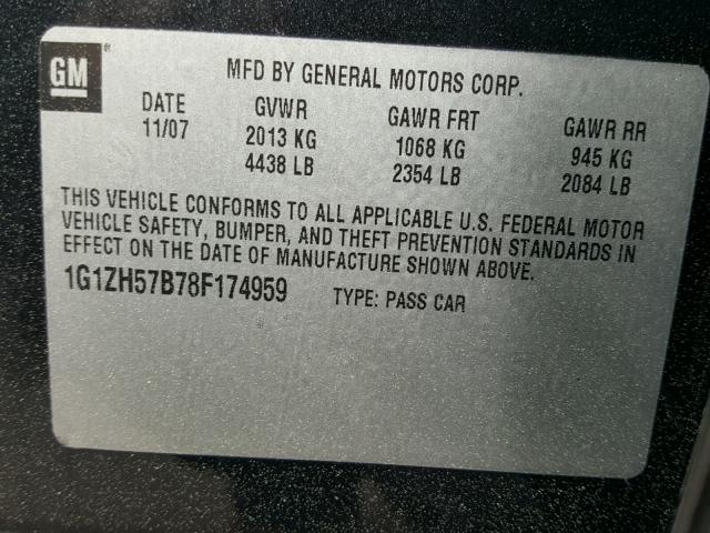 1G1ZH57B78F174959 - 2008 CHEVROLET MALIBU 1LT BLACK photo 10