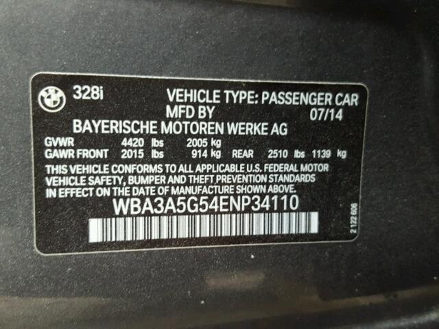 WBA3A5G54ENP34110 - 2014 BMW 328 I GRAY photo 10