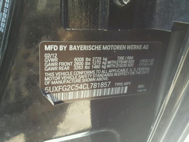 5UXFG2C54CL781857 - 2012 BMW X6 XDRIVE3 BLACK photo 10