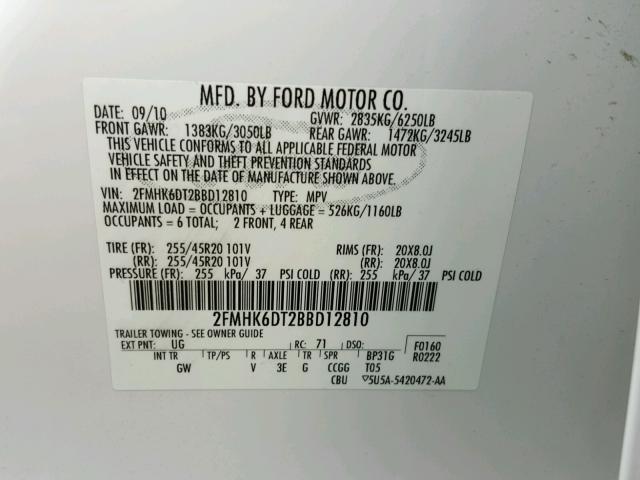 2FMHK6DT2BBD12810 - 2011 FORD FLEX LIMIT BLACK photo 10