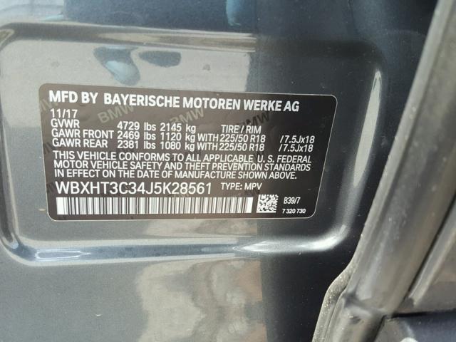 WBXHT3C34J5K28561 - 2018 BMW X1 XDRIVE2 Графитовый фото 10
